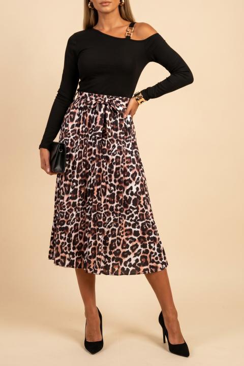 Vestido midi com estampado de leopardo, preto