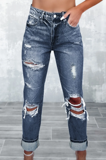 Jeans com detalhes rasgados, azul