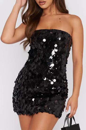 Mini vestido justo com lantejoulas, preto