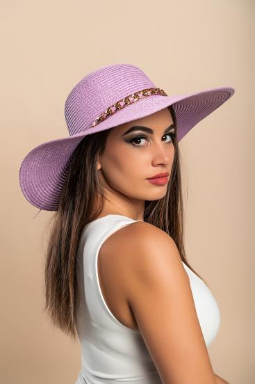 Chapéu fashion com corrente decorativa, lilás