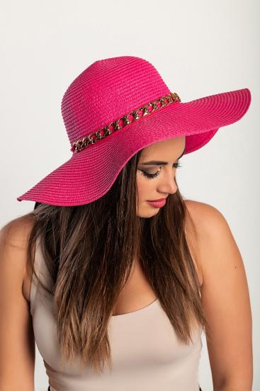 Chapéu fashion com corrente decorativa, rosa