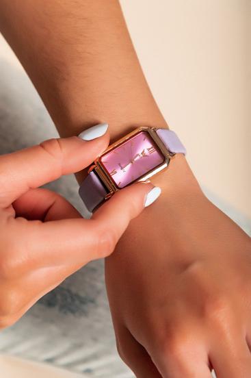 Relógio elegante com pulseira em couro sintético, lilás