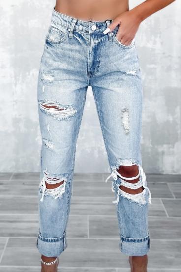 Jeans com detalhes rasgados, azul claro