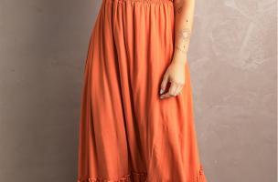 Elegante vestido transparente com babados Gaucha, laranja