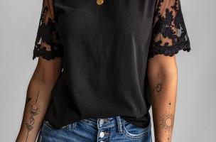 T-shirt feminina com mangas transparentes Jurana, preta