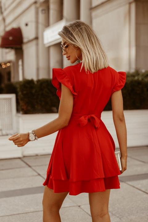 Mini vestido elegante com folhosFavinna, vermelho