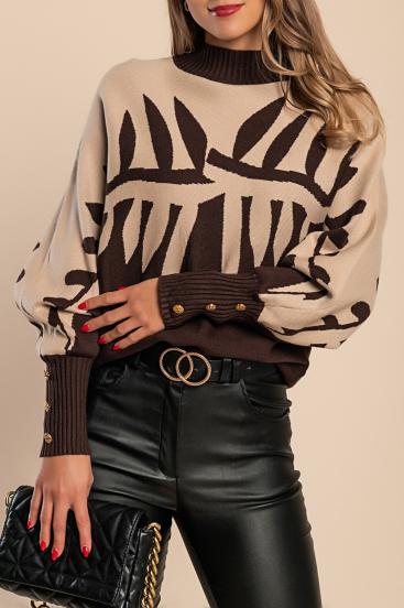 Suéter macio em combinação de duas cores, marrom