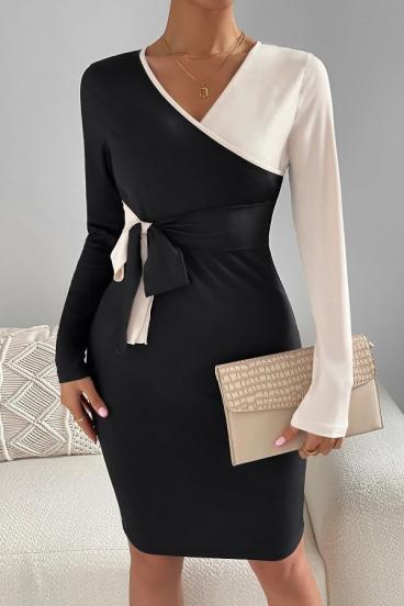 Vestido elegante em combinação de dois tons, branco e preto
