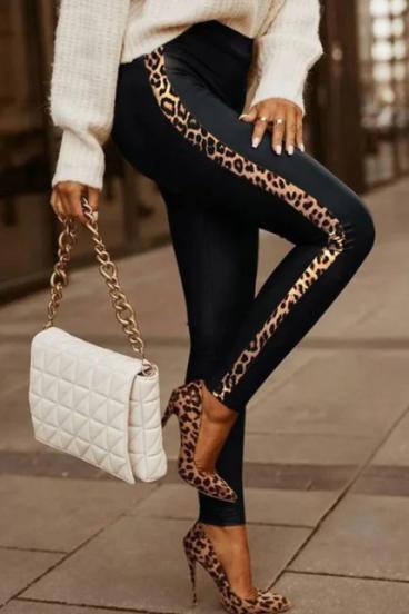 Leggings elegantes de couro sintético, Margaretta, leopardo