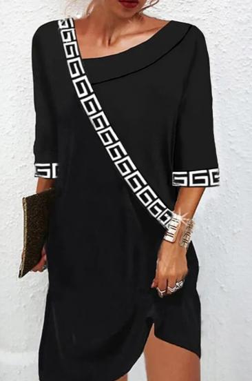 Vestido elegante com estampa geométrica, preto