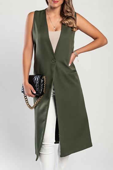Elegante colete longo com botão, verde azeitona