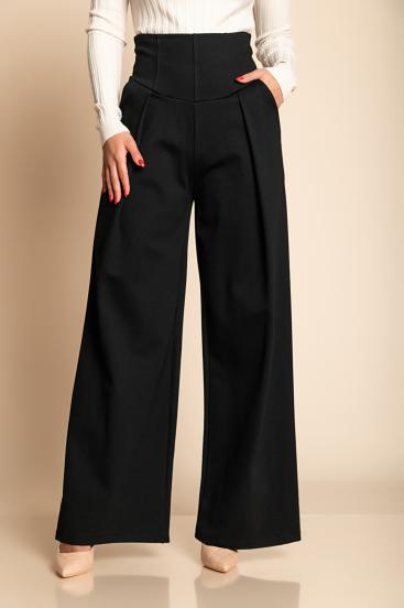 Calça comprida elegante com cintura alta, preta