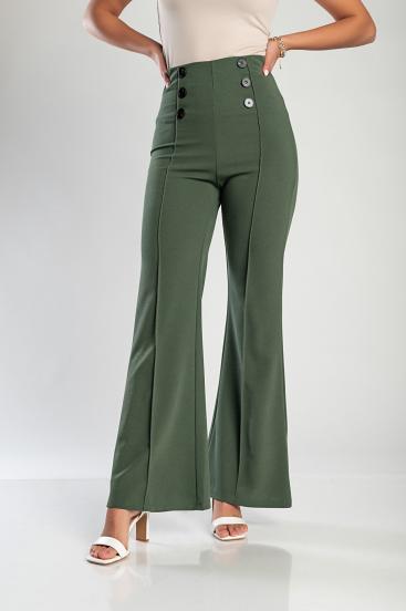 Calças compridas elegantes com cintura alta, verde azeitona