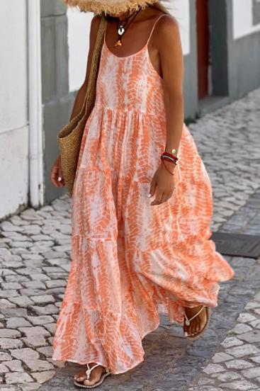 Vestido longo com estampa, laranja