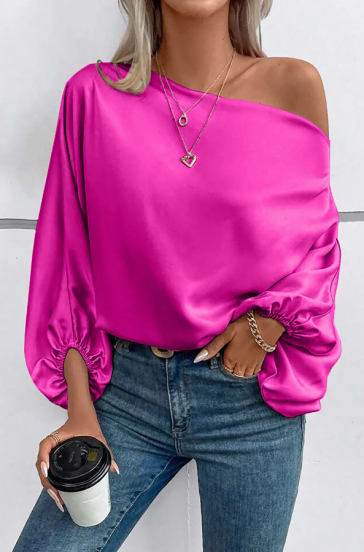 Blusa elegante com decote assimétrico, rosa