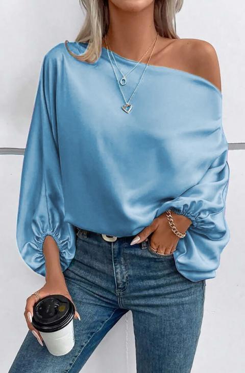 Blusa elegante com decote assimétrico, azul claro