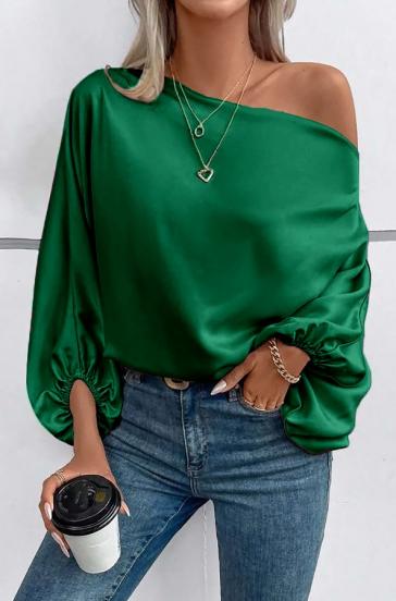 Blusa elegante com decote assimétrico, verde