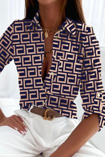 Blusa elegante com estampa geométrica Lavlenta, bege-azul