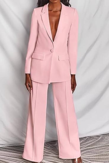 Conjunto elegante de blazer e calça, rosa claro