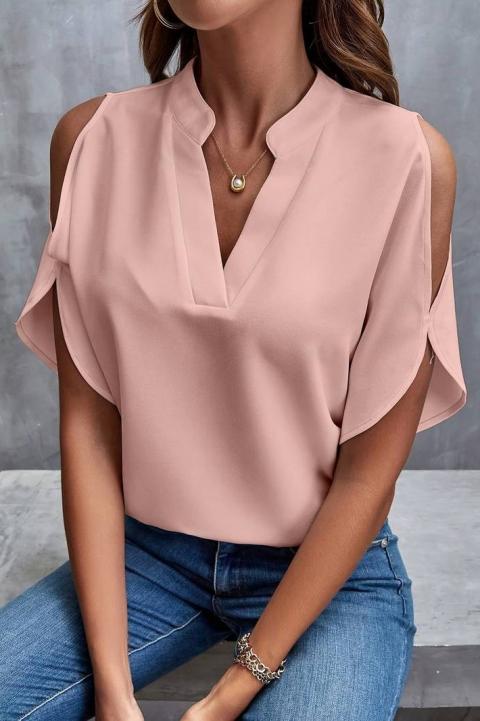 Blusa solta elegante com decote em “V”, rosa claro