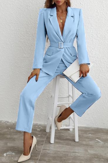 Conjunto elegante de blazer e calça, azul claro