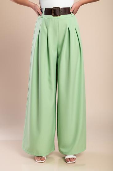 Calça comprida elegante com cinto, verde claro