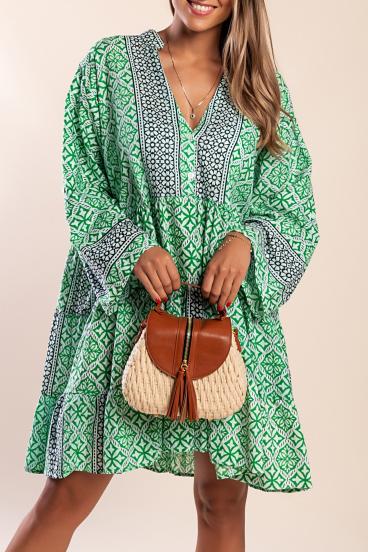 Minivestido de algodão estampado, verde