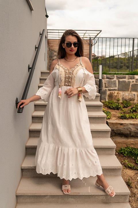 Maxi vestido de verão com bordados Fioranna, branco
