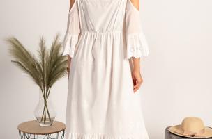 Maxi vestido de verão com bordados Fioranna, branco