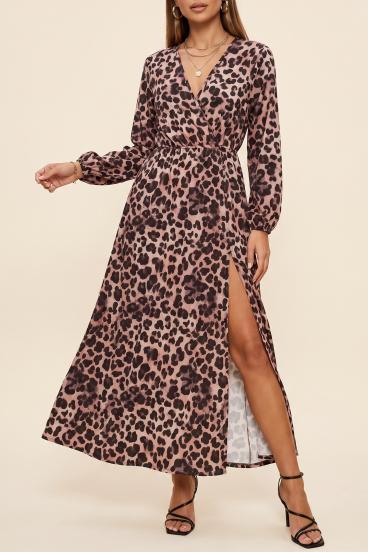 Vestido longo com estampa de oncinha, bege