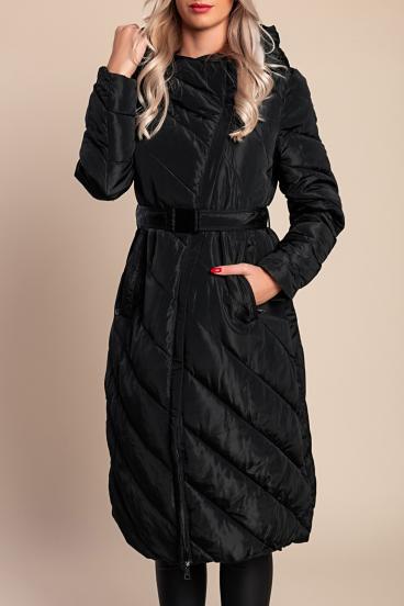 Casaco longo acolchoado de inverno, preto