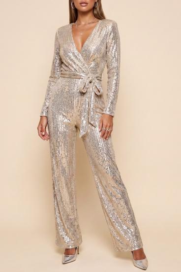 Macacão elegante de lantejoulas, cor dourada