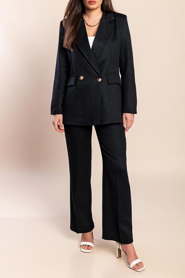 Conjunto elegante de blazer e calça, preto
