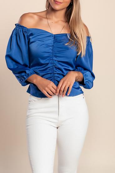 Blusa com manga 3/4, azul