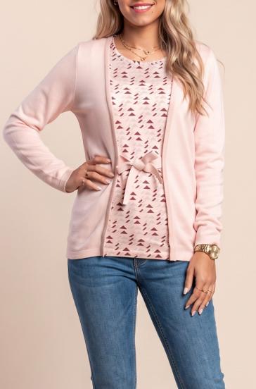 Suéter plus size com laço decorativo, rosa claro