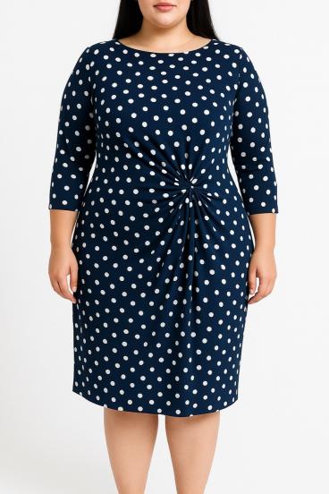 Vestido plus size com estampa de bolinhas, azul escuro