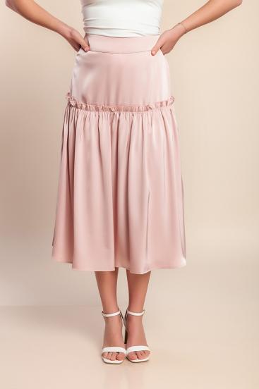 Saia midi com babados, rosa claro