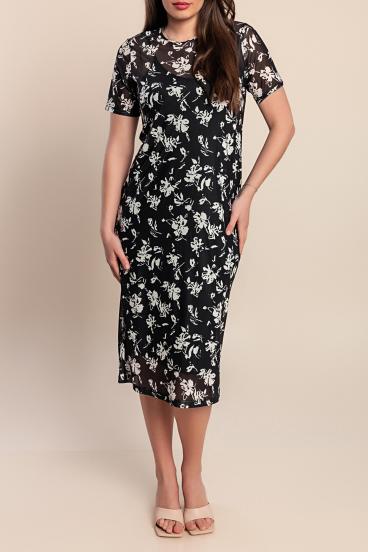 Vestido midi elegante com estampa, preto