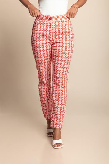 Calça plus size de algodão com estampa, vermelha