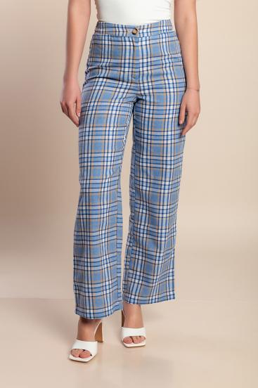 Calça comprida com estampa xadrez, azul claro