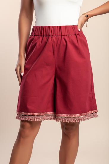Shorts de algodão e linho, cor bordô