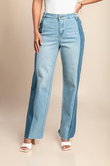 Calça jeans reta de cintura alta, azul claro