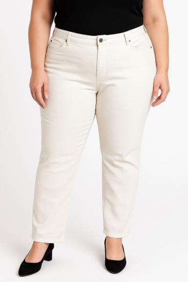 Calças de algodão plus size, bege
