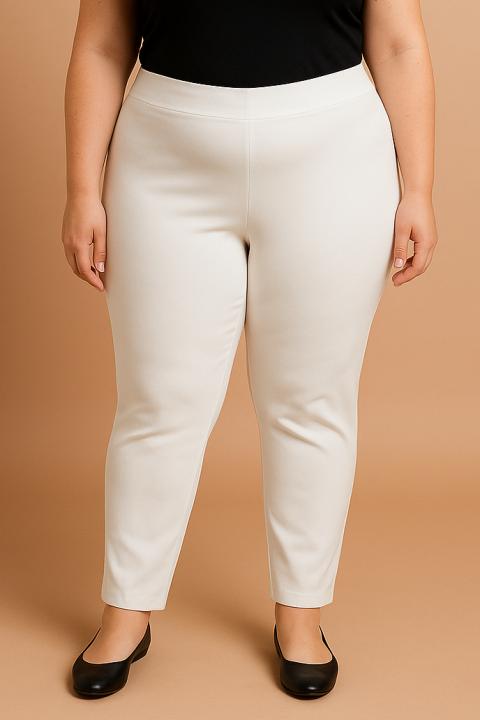Calças elegantes plus size, creme
