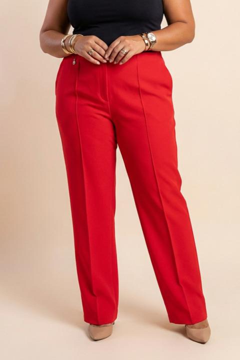 Calças elegantes plus size, vermelhas