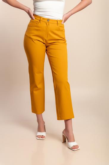 Calças de algodão plus size, mostarda