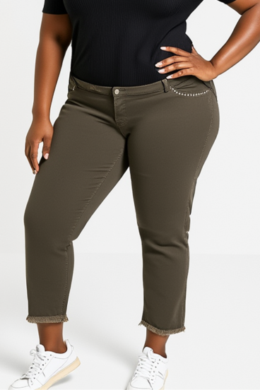 Calças de algodão plus size, oliva