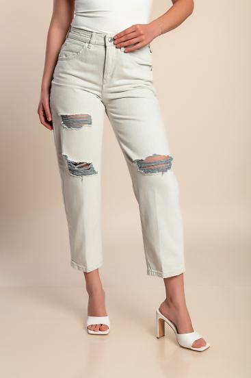 Calça jeans plus size com fendas, cinza claro