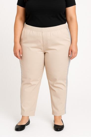 Calças de algodão plus size, bege
