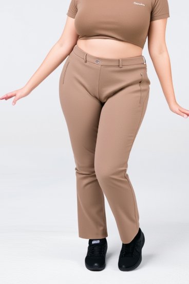 Calças elegantes plus size, fango